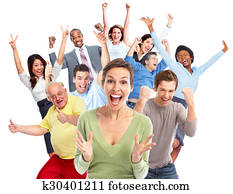 szczęśliwy, ludzie, tłum.