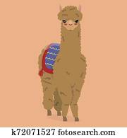 ציור היתולי, לאמה, ב, an, תפוז, רקע., וקטור, דוגמה