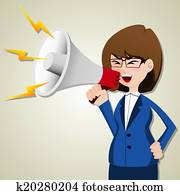 cartoon businesswoman shout out with megaphone