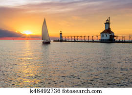 st., joseph, farol, e, sailboat, solstício, sundown