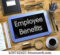 קטן, לוח לגיר, עם, עובד, benefits., 3d, illustration.