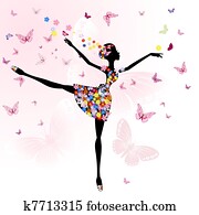 bailarina, menina, com, flores, com, borboletas