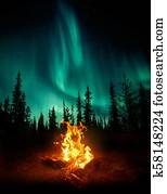 Campfire In The Wilderness With The Northern Lights Campfire In The Wilderness With The Northern Lights