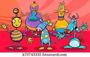 cartoon fantasy alien characters group cartoon fantasy alien characters group