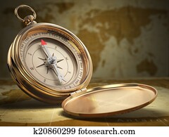 Compass on world map background. Navigation.