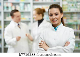 farmácia, químico, mulher, em, farmácia
