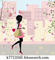 girl with shopping in the spring girl with shopping in the spring