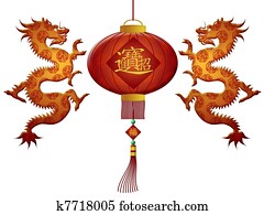 Happy Chinese New Year 2012 Wealth Lantern with Dragons Happy Chinese New Year 2012 Wealth Lantern with Dragons