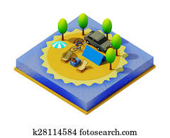 isometric, ligging i telt, på stranden