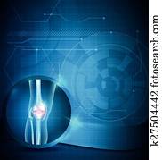 kniegelenk, blauer hintergrund