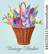 Vintage basket with flowers Vintage basket with flowers