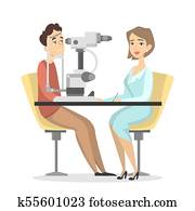 Checking the eyesight. Checking the eyesight.