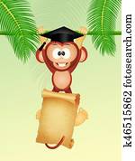 graduate monkey with parchment