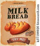 grunge, und, altmodisch, milch, Bread, plakat grunge, und, altmodisch, milch, Bread, plakat