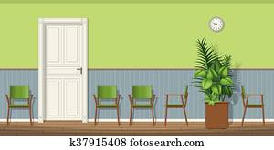 Illustration of a waiting room with chairs
