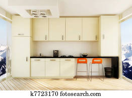 Contemporary kitchen with white cabinetry Stock Image | k2465441 | Fotosearch