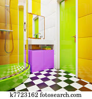 Modernes, badezimmer, mit, grün, dusche, fliesenmuster Stock Bild