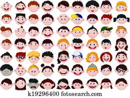 Set of cartoon children head