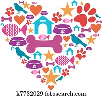 amor, para, mascotas, icono, colección