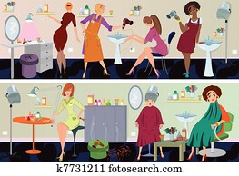 Beauty salon banner workers Beauty salon banner workers