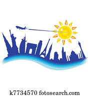 buliding, ∥で∥, 飛行機, 旅行, イラスト