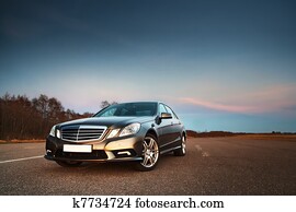 Car in the light of evening sun