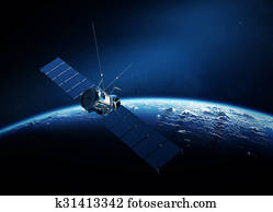 comunicações, satélite, orbiting, terra