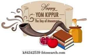 Happy Yom Kippur banner with shofar Happy Yom Kippur banner with shofar