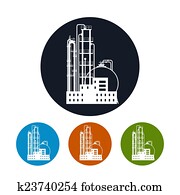 icono, de, un, planta química, o, refinería, procesamiento, vector, ilustración