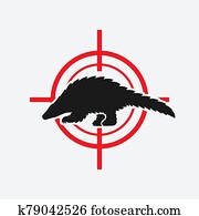 Pangolin black silhouette on red target Pangolin black silhouette on red target