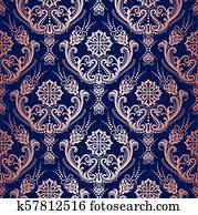 Rose gold floral damask wallpaper on navy background Rose gold floral damask wallpaper on navy background