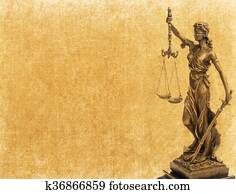 Statue of justice on old paper background, law concept Statue of justice on old paper background, law concept