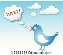 twitter, vogel, en, tekst, wolk, met, tweet