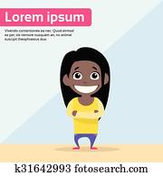 African Race Cartoon Girl Happy Smile Character, Young Woman Student Casual Clothes