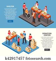 Charity Isometric Horizontal Banners Charity Isometric Horizontal Banners