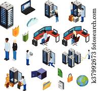 Datacenter Isometric Isolated Icons Set Datacenter Isometric Isolated Icons Set