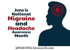 June is National Migraine and Headache Awareness Month. Holiday concept. Template for background, banner, card, poster with text inscription. Vector EPS10 illustration.