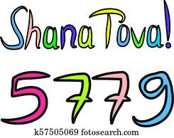 Rosh, Hashanah., esboço, doodle, mão, draw., lettering, inscrição, translated, Shana, Tova, feliz, Rosh, Hashanah., 5779, vetorial, ilustração, ligado, isolado, experiência.