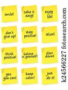 Set of sheets of paper with motivational and positive thinking messages Set of sheets of paper with motivational and positive thinking messages