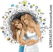 Vector Women Gay Couple Looking on Camera Vector Women Gay Couple Looking on Camera