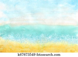 Watercolor horizontal colorful beach background for summer design Watercolor horizontal colorful beach background for summer design