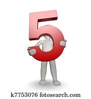 3D Human charcter holding number five 3D Human charcter holding number five