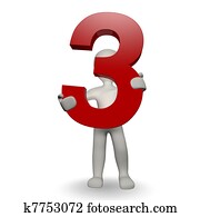 3D Human charcter holding number three 3D Human charcter holding number three