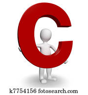 3D Human charcter holding red letter C 3D Human charcter holding red letter C