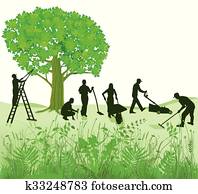 gartenarbeit, auf, wiese gartenarbeit, auf, wiese
