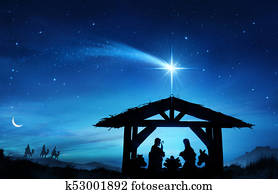 Nativity Scene With The Holy Family In Stable Nativity Scene With The Holy Family In Stable