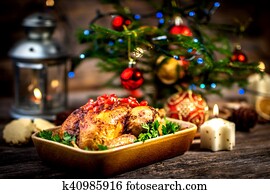 Roasted chicken for Christmas lunch Roasted chicken for Christmas lunch
