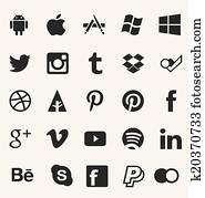 set, van, sociaal, iconen