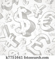 Vector seamless background with hand drawn currency signs