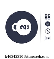 Weight sign icon. 2 kilogram (kg). Mail weight.